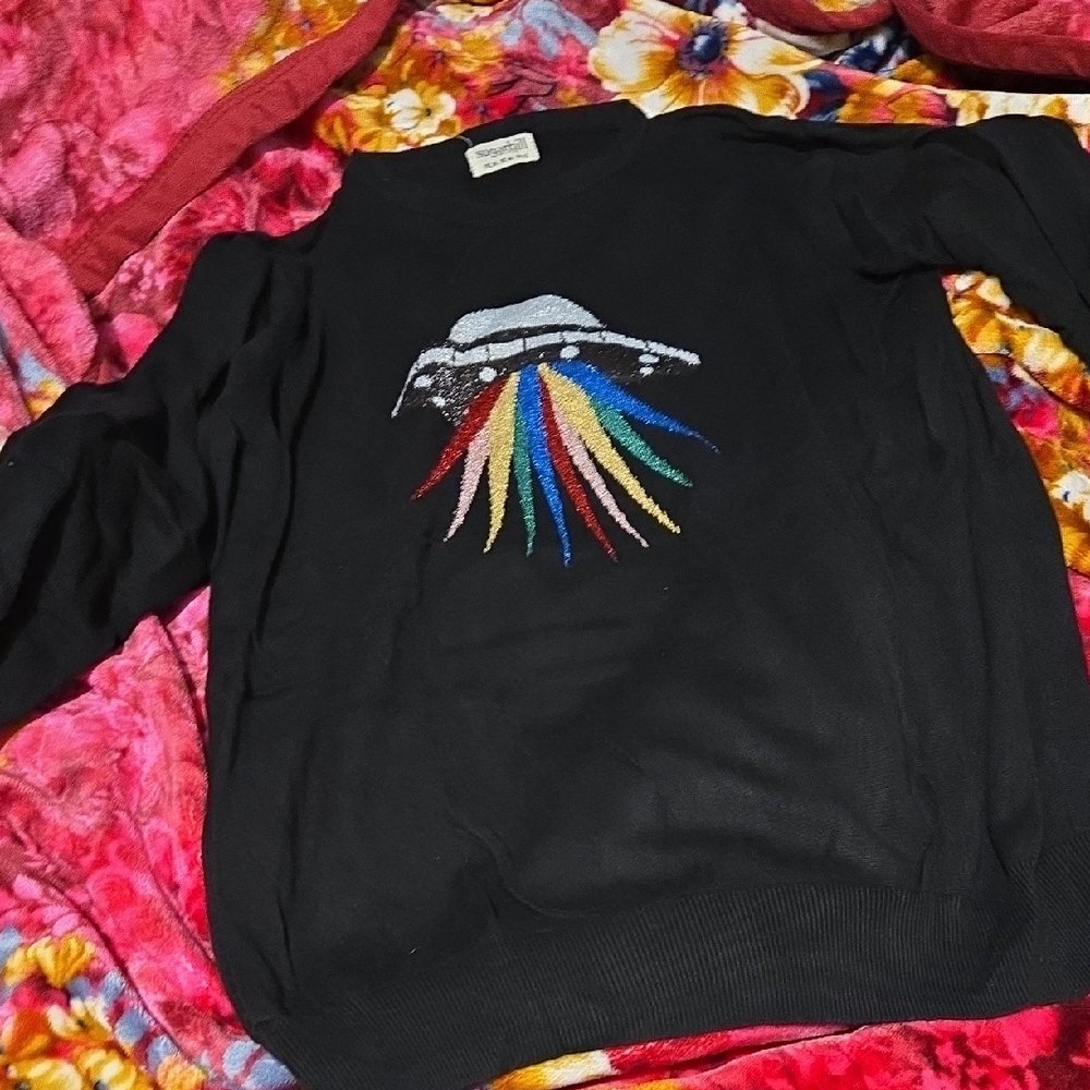 Black UFO Graphic Sweater